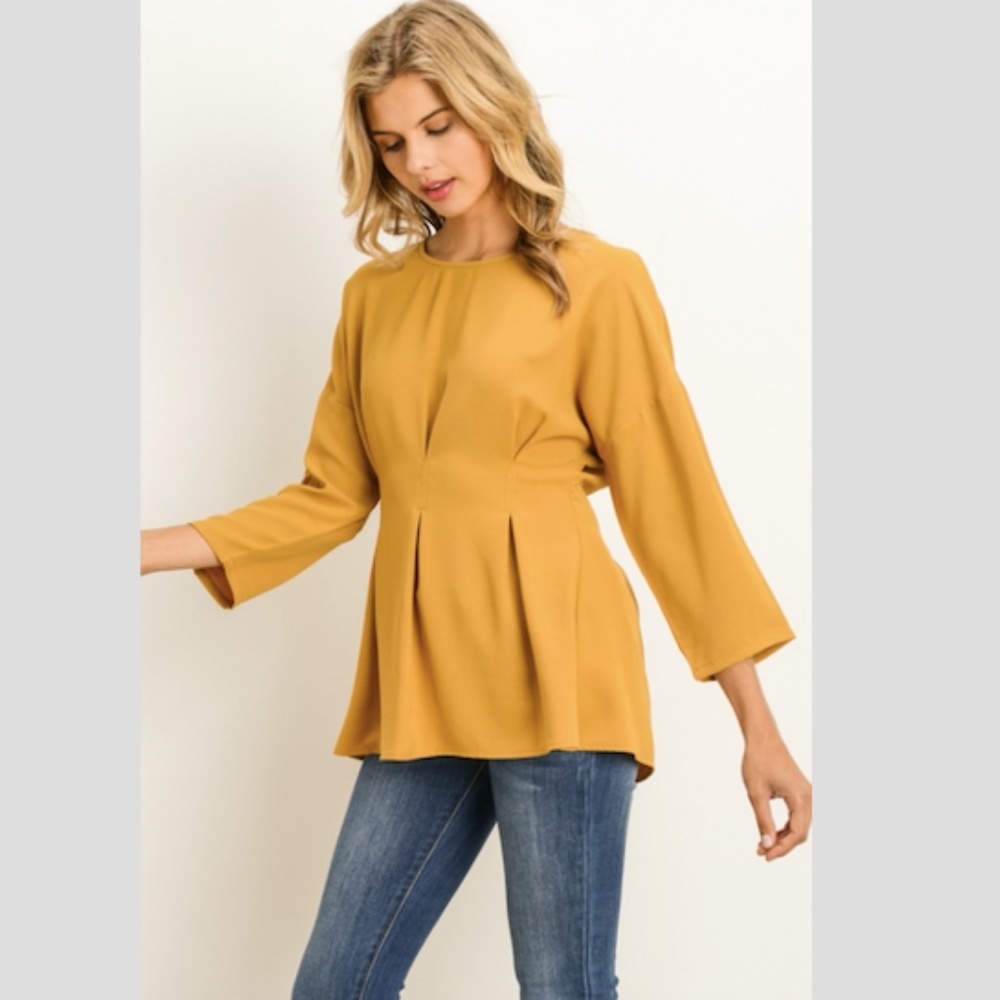GILLI Banded Waist Mustard Yellow Blouse NWT - Picture 3 of 6